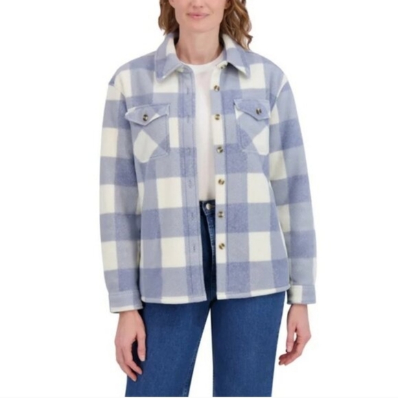 Sage Collective Jackets & Blazers - Women's Blue and White Plaid Utility Jacket